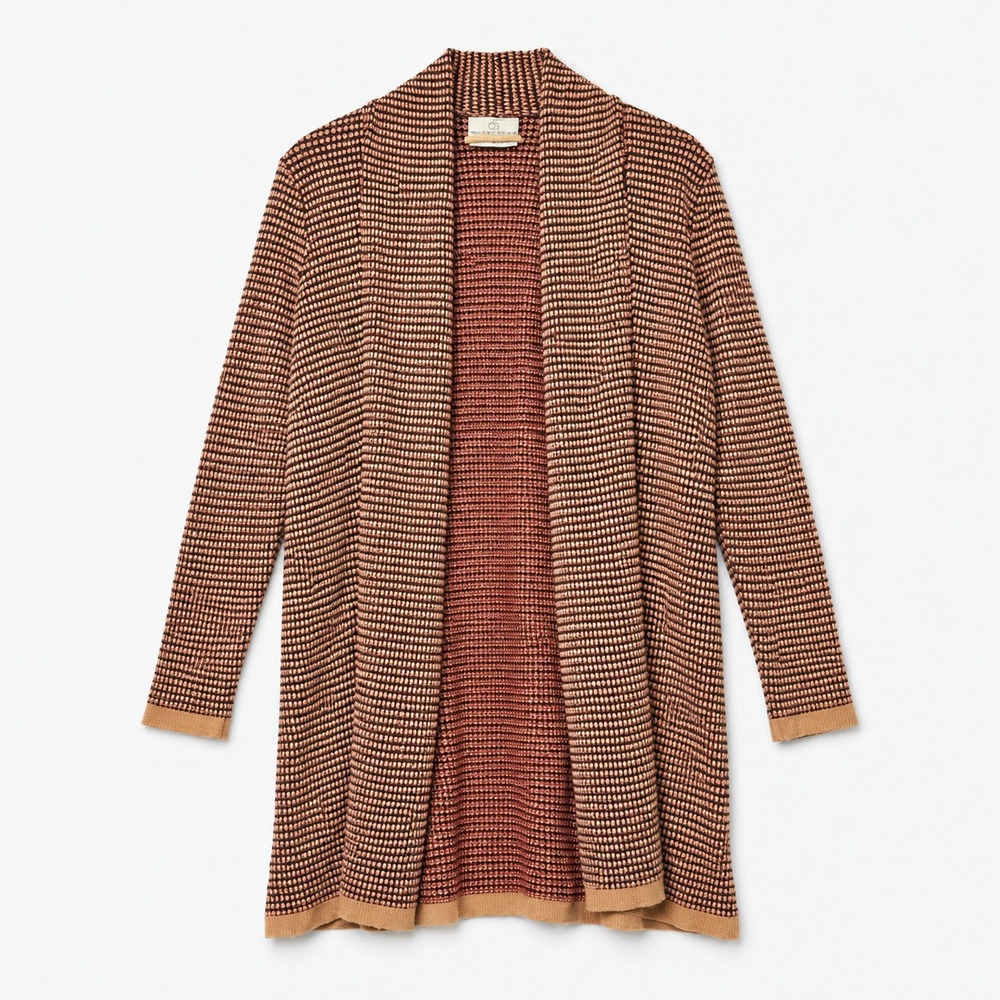 Love For Humanity Zara Metallic Textured Cardigan Womens L Camel Burgundy Open